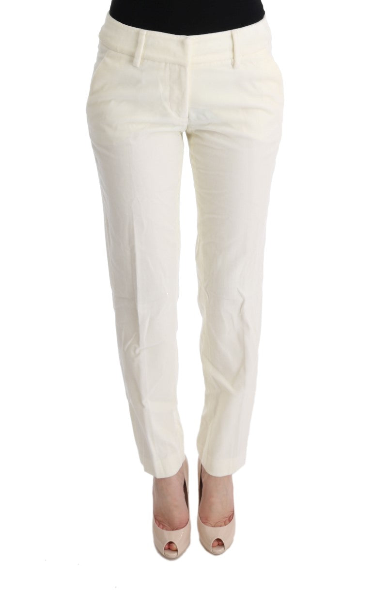 Ermanno Scervino White Cotton Regular Fit Casual Trousers